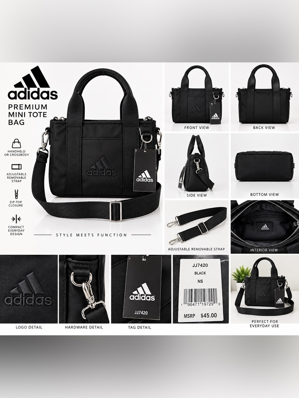 Adidas Premium Mini Tote Bag Black Crossbody NWT JJ7420